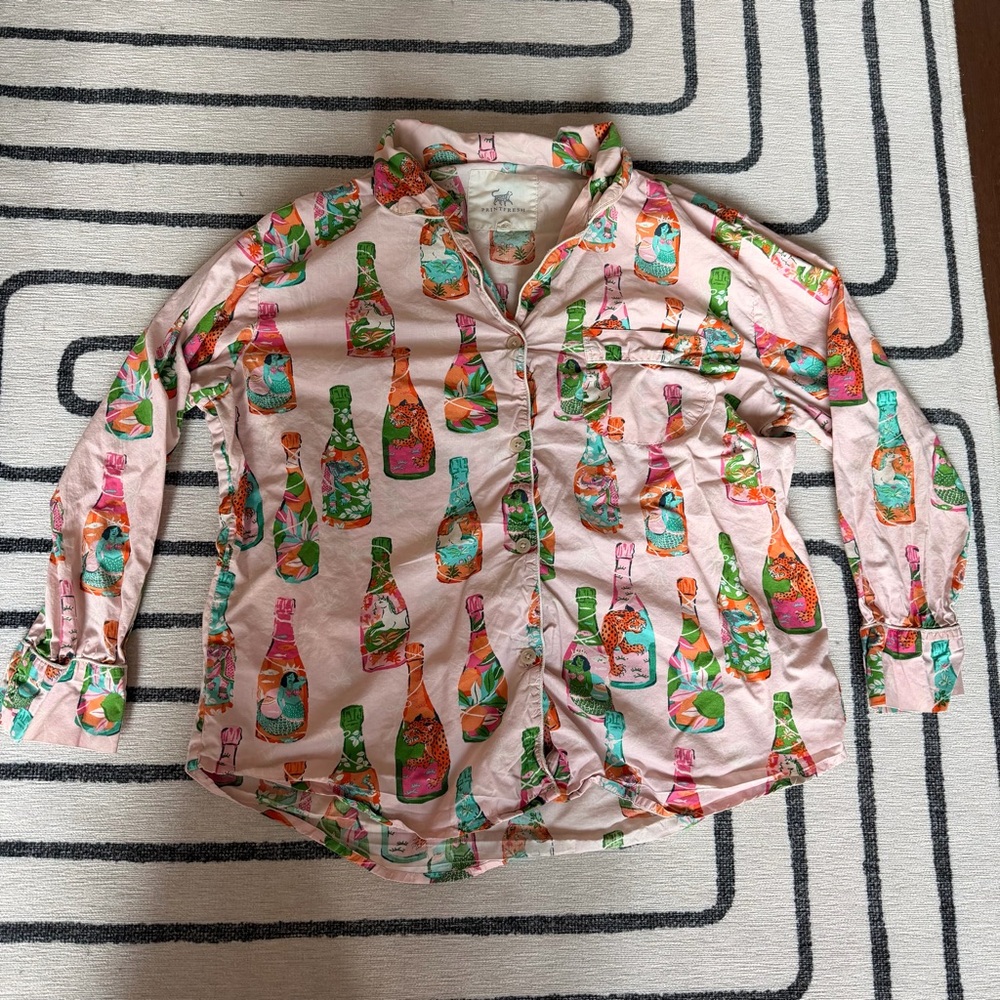 Printfresh Pop the Bubbly Long Cotton Pajama Set Size Medium - Picture 4 of 12